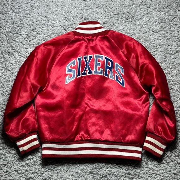 Vintage Sixers Jacket Youth 5 Philadelphia 76ers NBA Basketball Spellout Locker - Picture 1 of 6